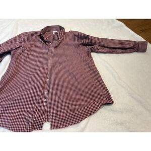 Men's Red and White Checkered Button-Up Shirt